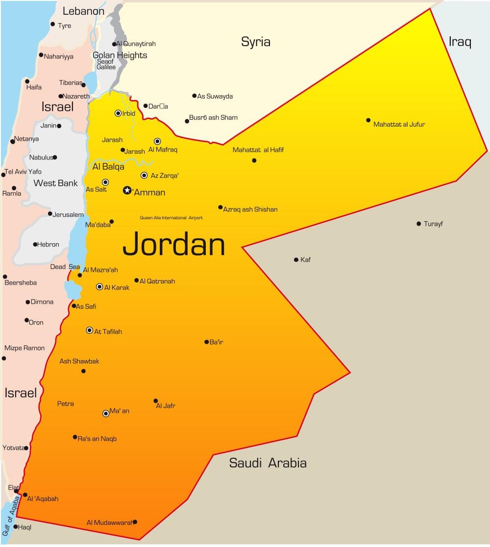 kartta Jordan lähi-idässä