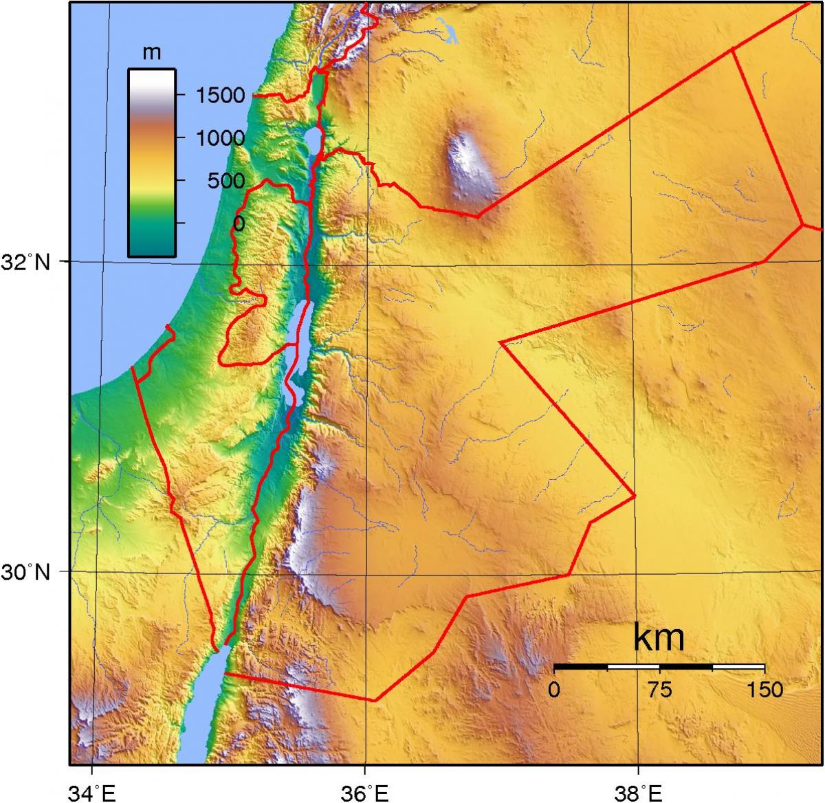 kartta topografinen Jordan