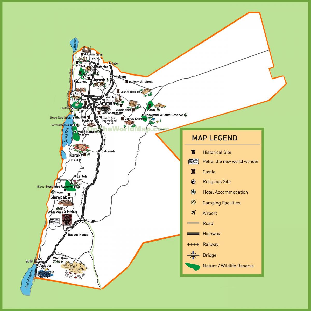 kartta Jordan matkailukohteisiin