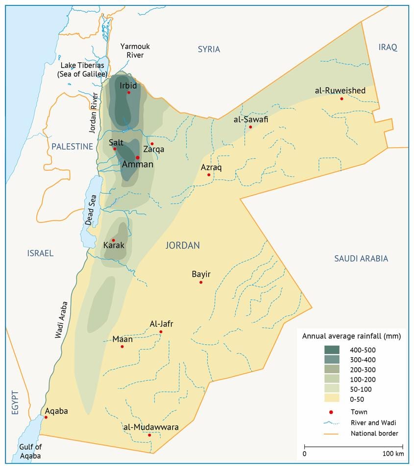 kartta Jordanian maantiede